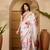 white satin georgette printed saree with unstitched blouse