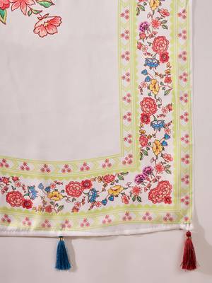 white satin georgette printed saree with unstitched blouse 5