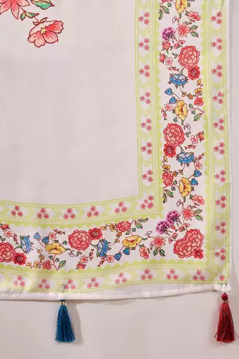 white satin georgette printed saree with unstitched blouse