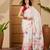 white satin georgette printed saree with unstitched blouse