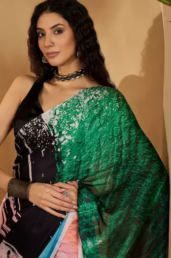 multi satin georgette printed saree with unstitched blouse