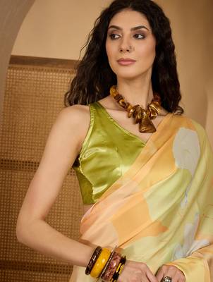multi satin georgette printed saree with unstitched blouse 2