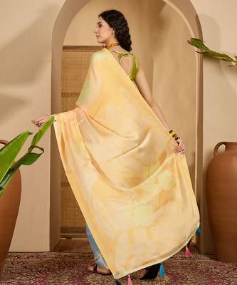 multi satin georgette printed saree with unstitched blouse 3