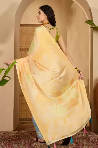 multi satin georgette printed saree with unstitched blouse