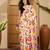 white satin georgette printed saree with unstitched blouse