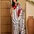 white satin georgette printed saree with unstitched blouse
