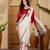 off white satin georgette printed saree with unstitched blouse