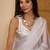 white satin georgette printed saree with unstitched blouse
