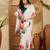 white satin georgette printed saree with unstitched blouse