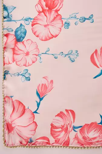 pink satin georgette printed saree with unstitched blouse