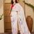 white satin georgette printed saree with unstitched blouse