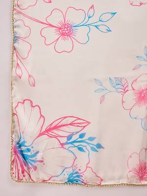 white satin georgette printed saree with unstitched blouse 5
