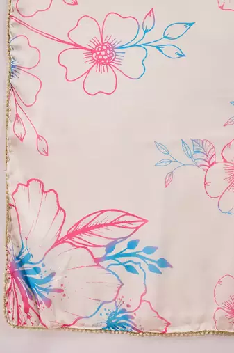 white satin georgette printed saree with unstitched blouse