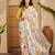 white satin georgette printed saree with unstitched blouse