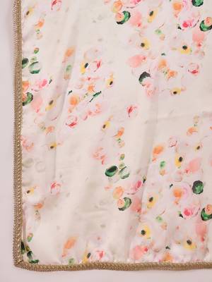 off white satin georgette printed saree with unstitched blouse 5