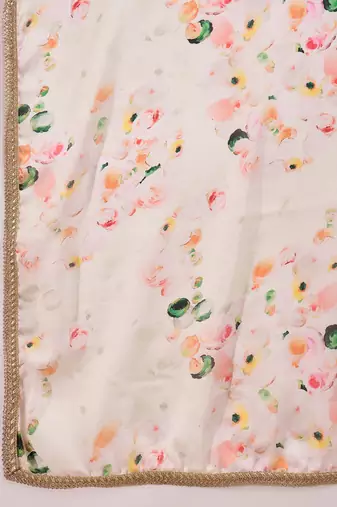 off white satin georgette printed saree with unstitched blouse