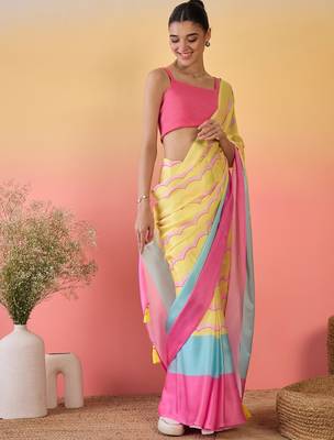 multi satin georgette printed saree with unstitched blouse 1