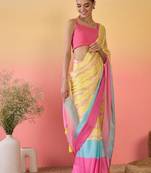 multi satin georgette printed saree with unstitched blouse