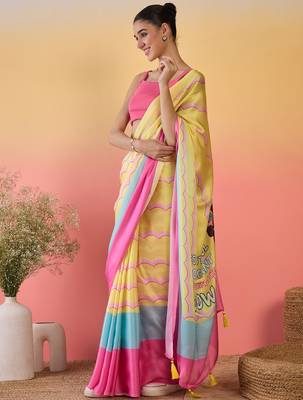 multi satin georgette printed saree with unstitched blouse 2