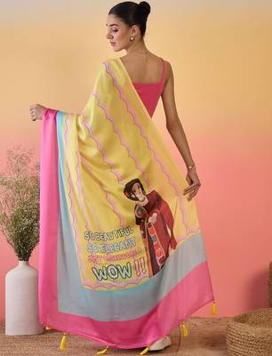 multi satin georgette printed saree with unstitched blouse 3