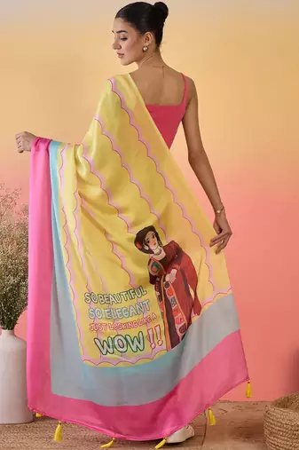 multi satin georgette printed saree with unstitched blouse