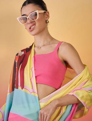 multi satin georgette printed saree with unstitched blouse 4