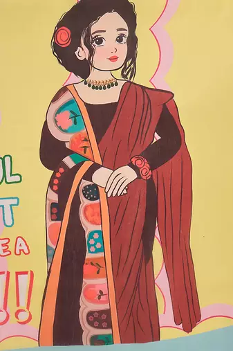 multi satin georgette printed saree with unstitched blouse