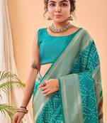Rama Green Bandhani Weaving Saree With Paithani Pallu  