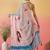 peach satin georgette printed saree with unstitched blouse
