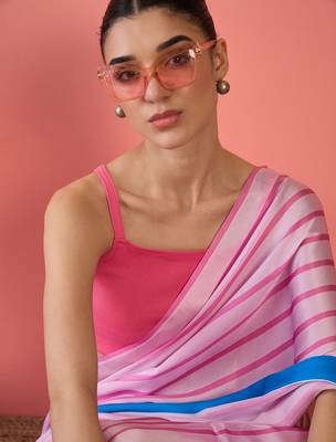 pink satin georgette printed saree with unstitched blouse 4