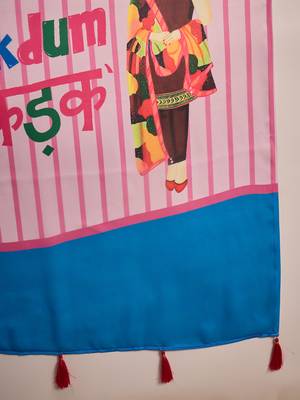 pink satin georgette printed saree with unstitched blouse 5