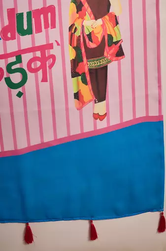 pink satin georgette printed saree with unstitched blouse