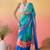 blue satin georgette printed saree with unstitched blouse