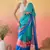blue satin georgette printed saree with unstitched blouse