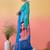 blue satin georgette printed saree with unstitched blouse