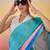 blue satin georgette printed saree with unstitched blouse