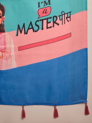 blue satin georgette printed saree with unstitched blouse 5