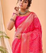 Rani Pink Bandhani Weaving Saree With Paithani Pallu  