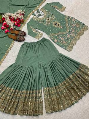 GREEN PISTA NATURAL CREP Embroidery Work PARTY WEAR SUIT SET  6