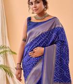 Navy Blue Bandhani Weaving Saree With Paithani Pallu  