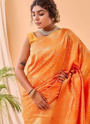Orange Bandhani Weaving Saree With Paithani Pallu   1