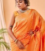 Orange Bandhani Weaving Saree With Paithani Pallu  