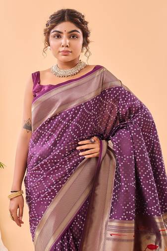 Plum Purple Bandhani Weaving Saree With Paithani Pallu  
