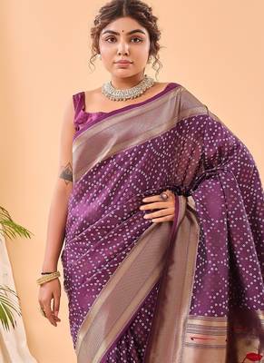 Plum Purple Bandhani Weaving Saree With Paithani Pallu   1
