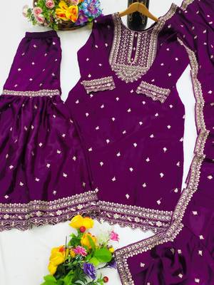 PURPLE HEAVY CHINON EMBROIDERY PARTY WEAR SUIT  6