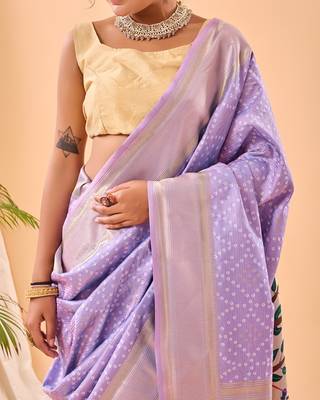 Lavender Bandhani Weaving Saree With Paithani Pallu   3