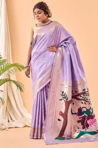 Lavender Bandhani Weaving Saree With Paithani Pallu  