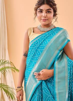 Blue Bandhani Weaving Saree With Paithani Pallu   1