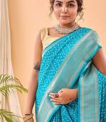 Blue Bandhani Weaving Saree With Paithani Pallu  