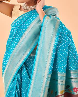 Blue Bandhani Weaving Saree With Paithani Pallu   3